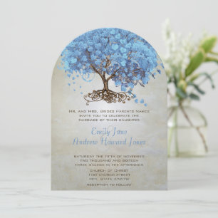 Powder Blue Heart Leaf Tree Wedding Invites