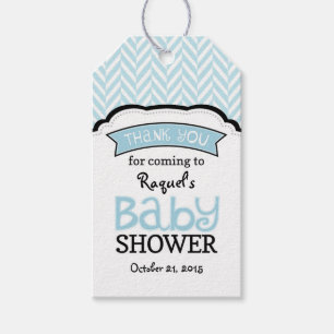 Powder Blue Herringbone Baby Shower Thanks Tags