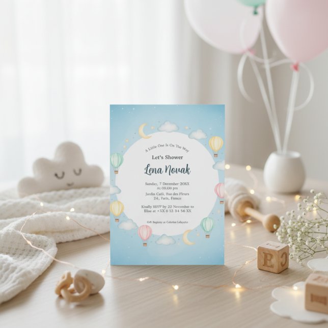 Powder Blue Hot Air Balloon Baby Shower Invitation (Creator Uploaded)