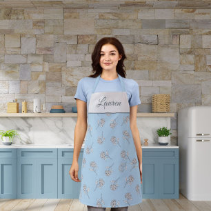 Powder Blue Hydrangea Floral Pattern Monogram Apron