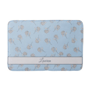 Powder Blue Hydrangea Floral Pattern Monogram Bath Mat