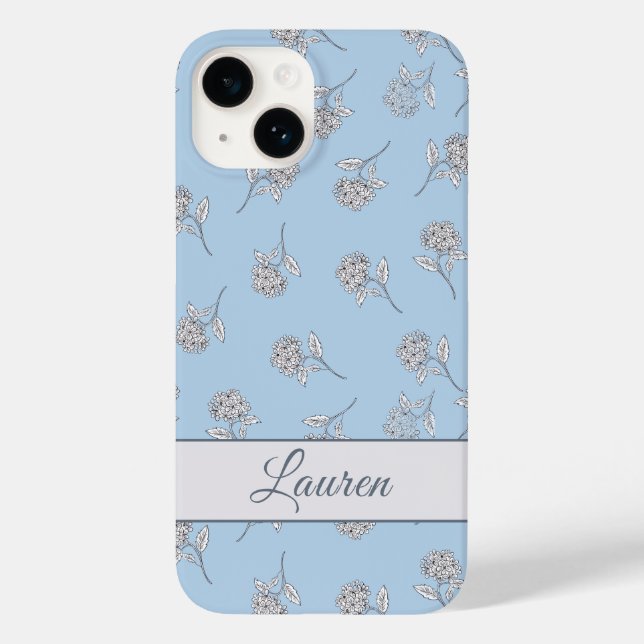 Powder Blue Hydrangea Floral Pattern Monogram  Case-Mate iPhone Case (Back)