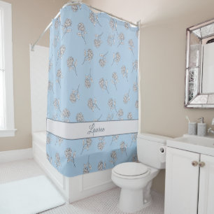 Powder Blue Hydrangea Floral Pattern Monogram Shower Curtain