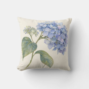 Powder Blue Hydrangea Ivory Botanical Watercolor Cushion