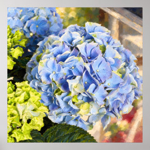 Powder Blue Hydrangea Painterly Botanical Study Poster