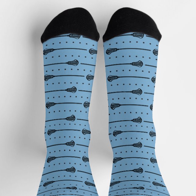 Powder Blue Lacrosse Black Sticks & Dots Pattern Socks (Top)