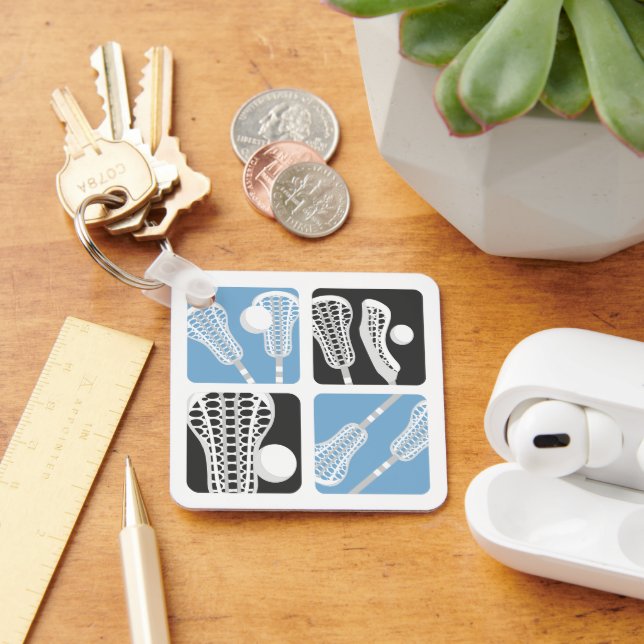 Powder Blue Lacrosse Blocks of Sticks and Balls Key Ring (Desk)