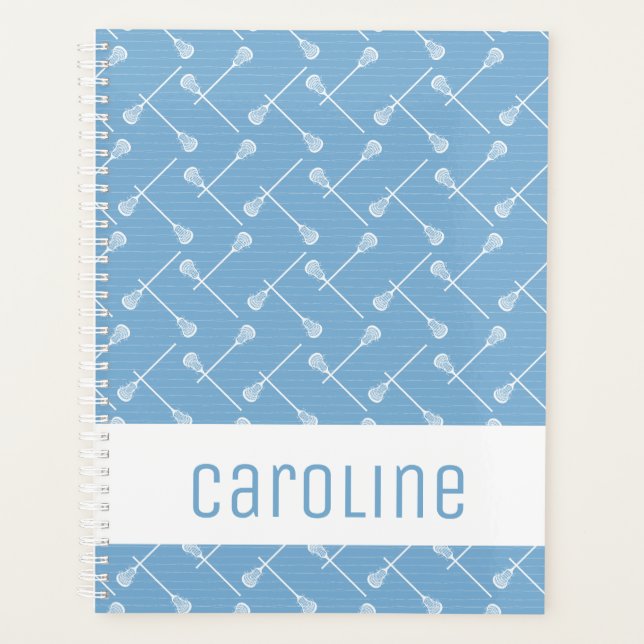 Powder Blue Lacrosse White Sticks Patterned Planner (Front)