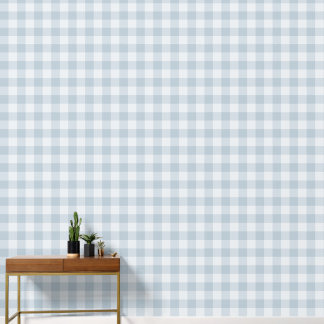Powder Blue Large Chequered Gingham Wallpaper