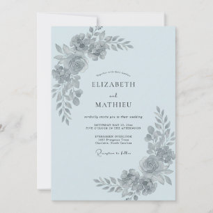 Powder Blue Leafy Wedding Invitation