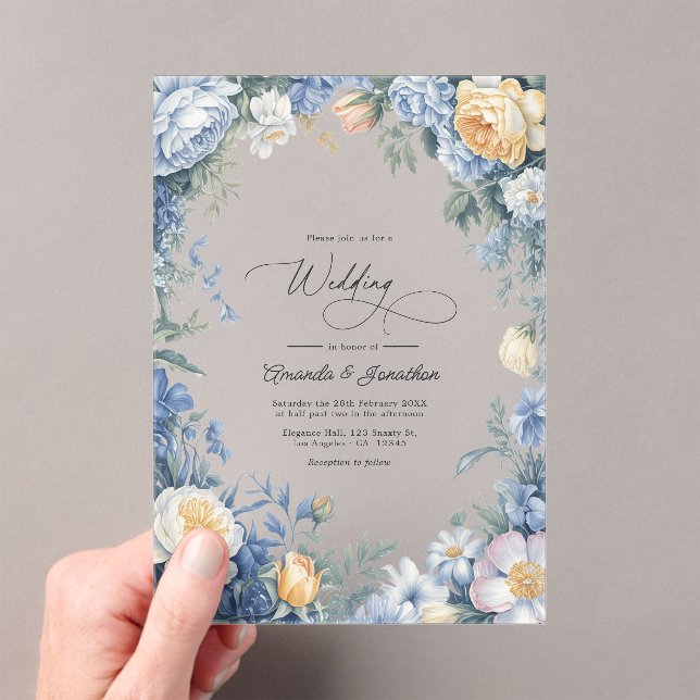 Powder Blue, Lemon Chiffon & Soft White Wedding Acrylic Invitations (Insitu (Handheld))