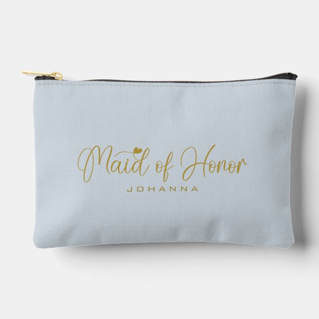 Powder Blue Maid of Honour Script Name Cosmetic  Accessory Pouch (Front)