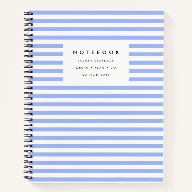 Powder Blue Modern Striped Notebook (Front)