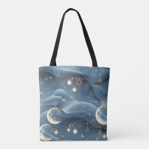Powder Blue Moon Soft Celestial Aesthetic Tote Bag