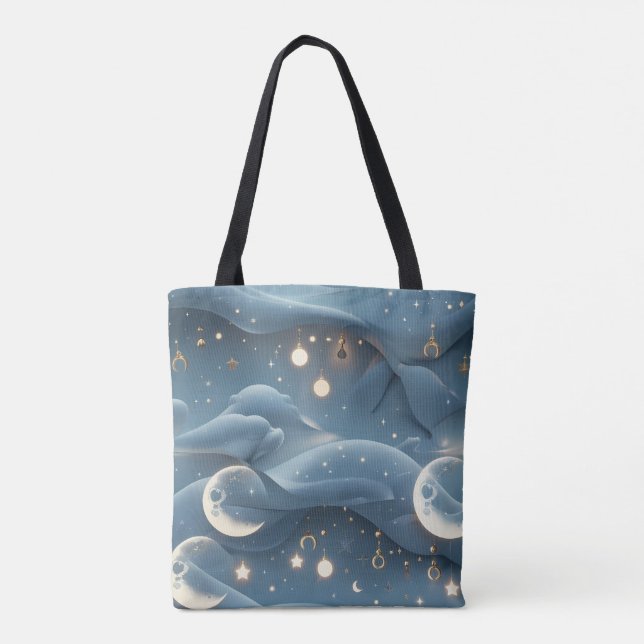 Powder Blue Moon Soft Celestial Aesthetic Tote Bag (Back)