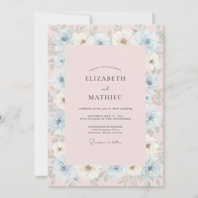 Powder Blue Peony Wedding Invitation (Front)