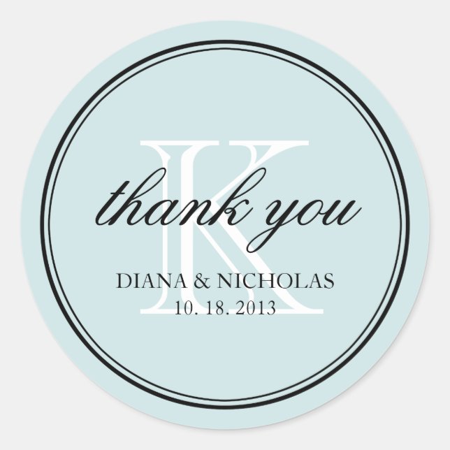 Powder blue personalised thank you wedding favour classic round sticker (Front)