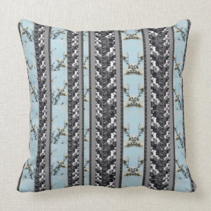 Powder Blue Poppies Multi Orchid Stripe Pillow