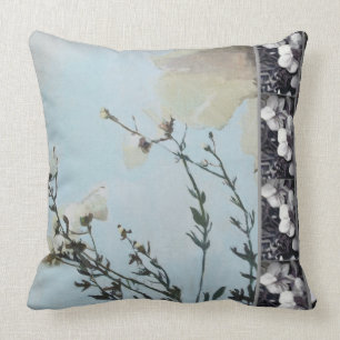 Powder Blue Poppy Black Orchid Stripe Throw Pillow