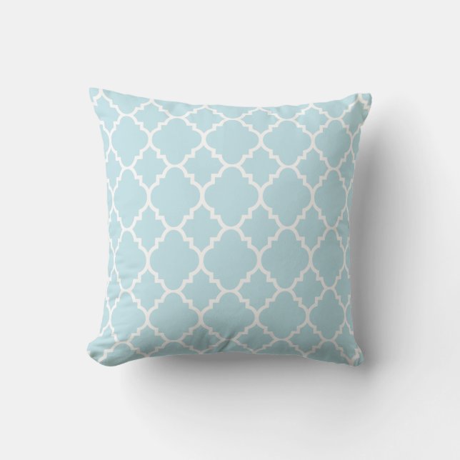 Powder Blue Quatrefoil Moroccan Pattern Cushion (Front)