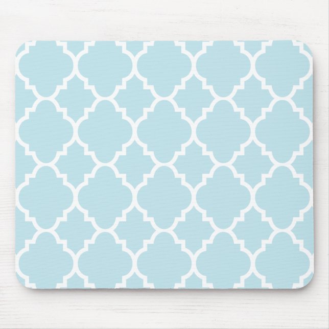 Powder Blue Quatrefoil Moroccan Pattern Mouse Pad (Front)