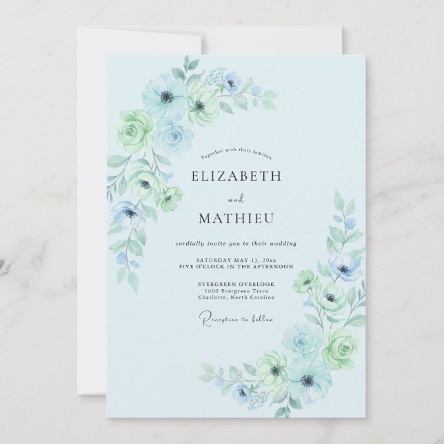 Powder Blue Radiant Botanical Wedding Invitation (Front)