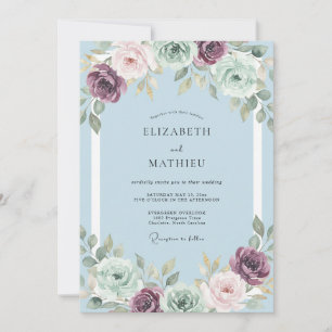 Powder Blue Ranunculus Eucalyptus Wedding Invitation