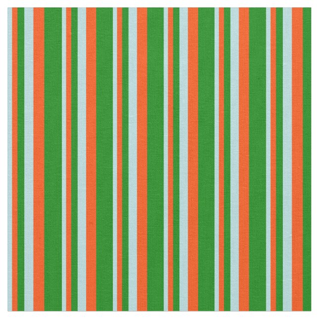 Powder Blue, Red & Green Coloured Stripes Fabric (Close Up)