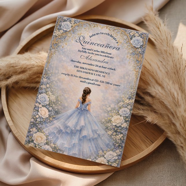 Powder Blue Rose Garden Quinceañera Invitation (Creator Uploaded)