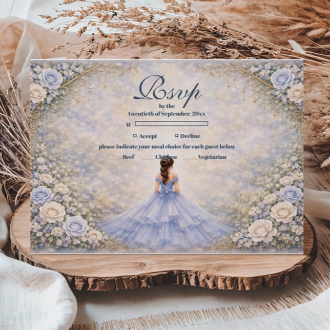 Powder Blue Rose Garden Quinceañera RSVP Card (Creator Uploaded)