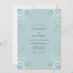 Powder Blue Rose Wedding Invitation
