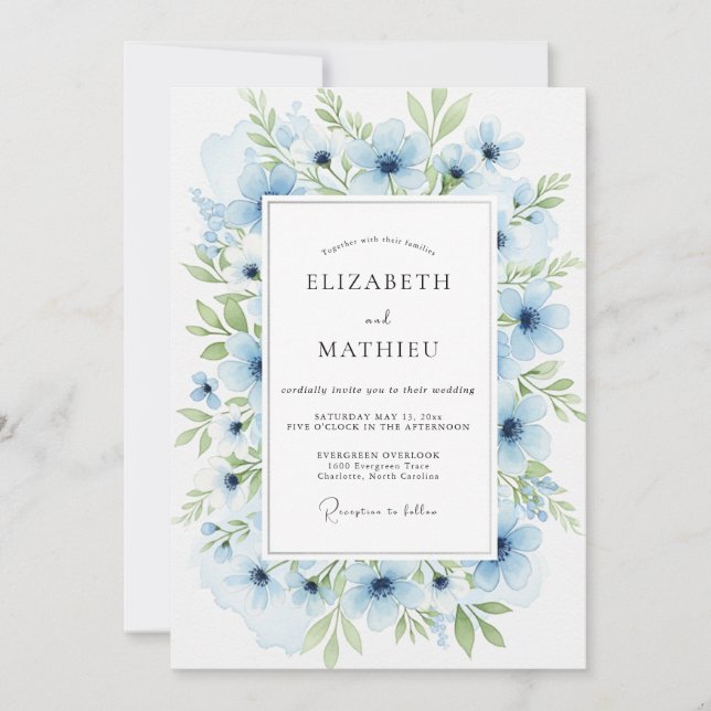Powder Blue Serene Botanical Wedding Invitation (Front)