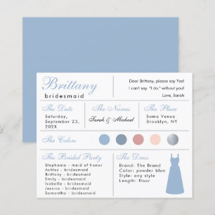 Powder Blue Silver Bridesmaid Information Card