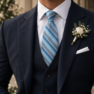 Powder Blue Silver Diagonal Striped Classic Tie