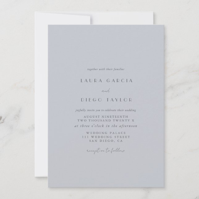 Powder Blue Simple Elegant Wedding Invitation (Front)