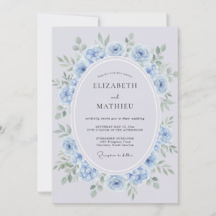 Powder Blue Soft Floral Wedding Invitation