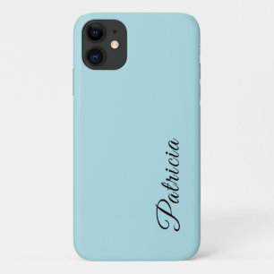 Powder Blue Solid Colour Minimalist Elegant Name iPhone 11 Case