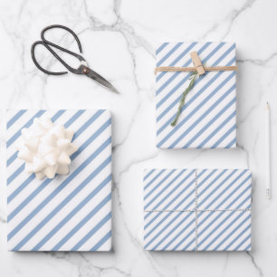 Powder Blue Stripes Pattern Wrapping Paper Sheet