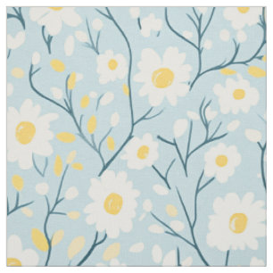 Powder Blue Tall Daisy Stem Floral Pattern Fabric