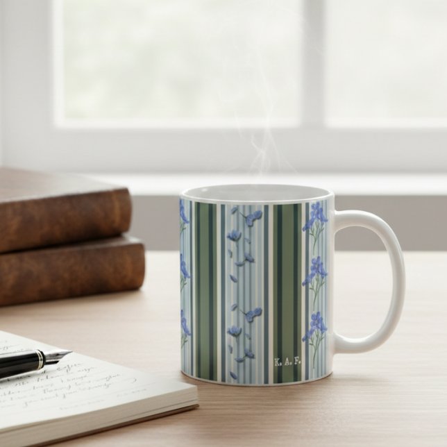 Powder Blue Teal Striped Floral Mug (Creator Uploaded)