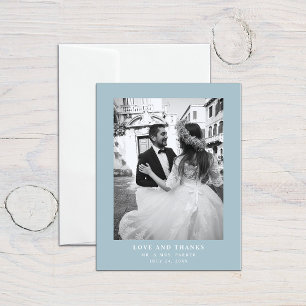 Powder Blue Text and Photo   Wedding Thank You Postcard