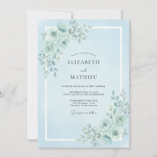 Powder Blue Tranquil Romantic Wedding Invitation