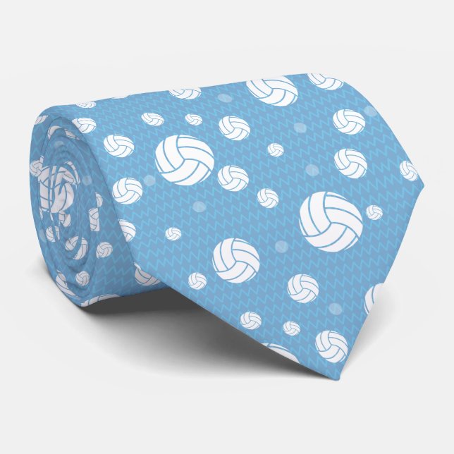 Powder Blue Volleyball Chevron Patterned Tie (Rolled)