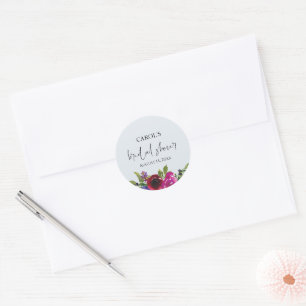 Powder Blue Watercolor Floral Bridal Shower Classic Round Sticker