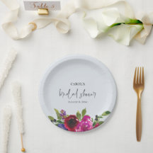 Powder Blue Watercolor Floral Paper Plate