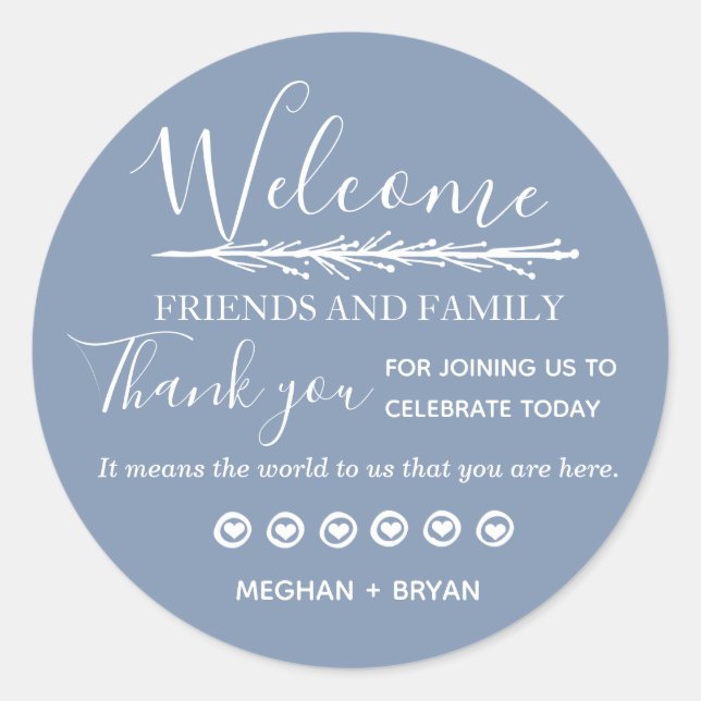Powder Blue Wedding Thank You Friends & Family Classic Round Sticker (Front)