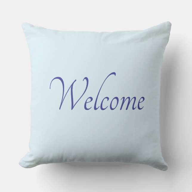 Powder blue Welcome outdoor pillow (Front)