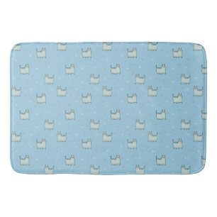 Powder Blue Whimsical Cats Pattern Bath Mat