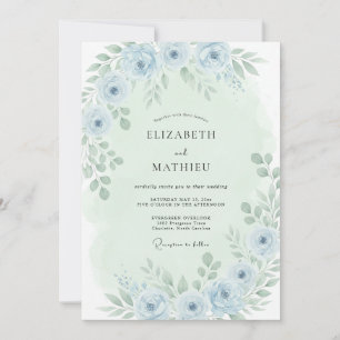 Powder Blue Whispering Blossom Wedding Invitation