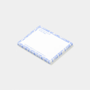 Powder Blue White Floral Damask Pattern Post-it Notes